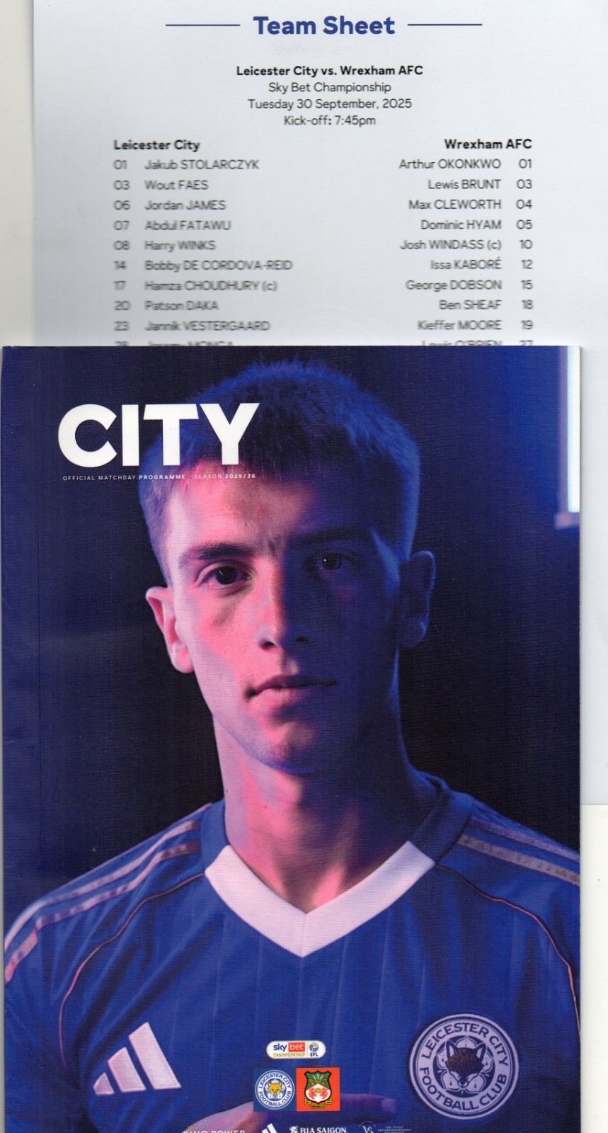 Leicester City v Wrexham - 30.09.2025 - Programme & Team Sheet for sale on Ebay