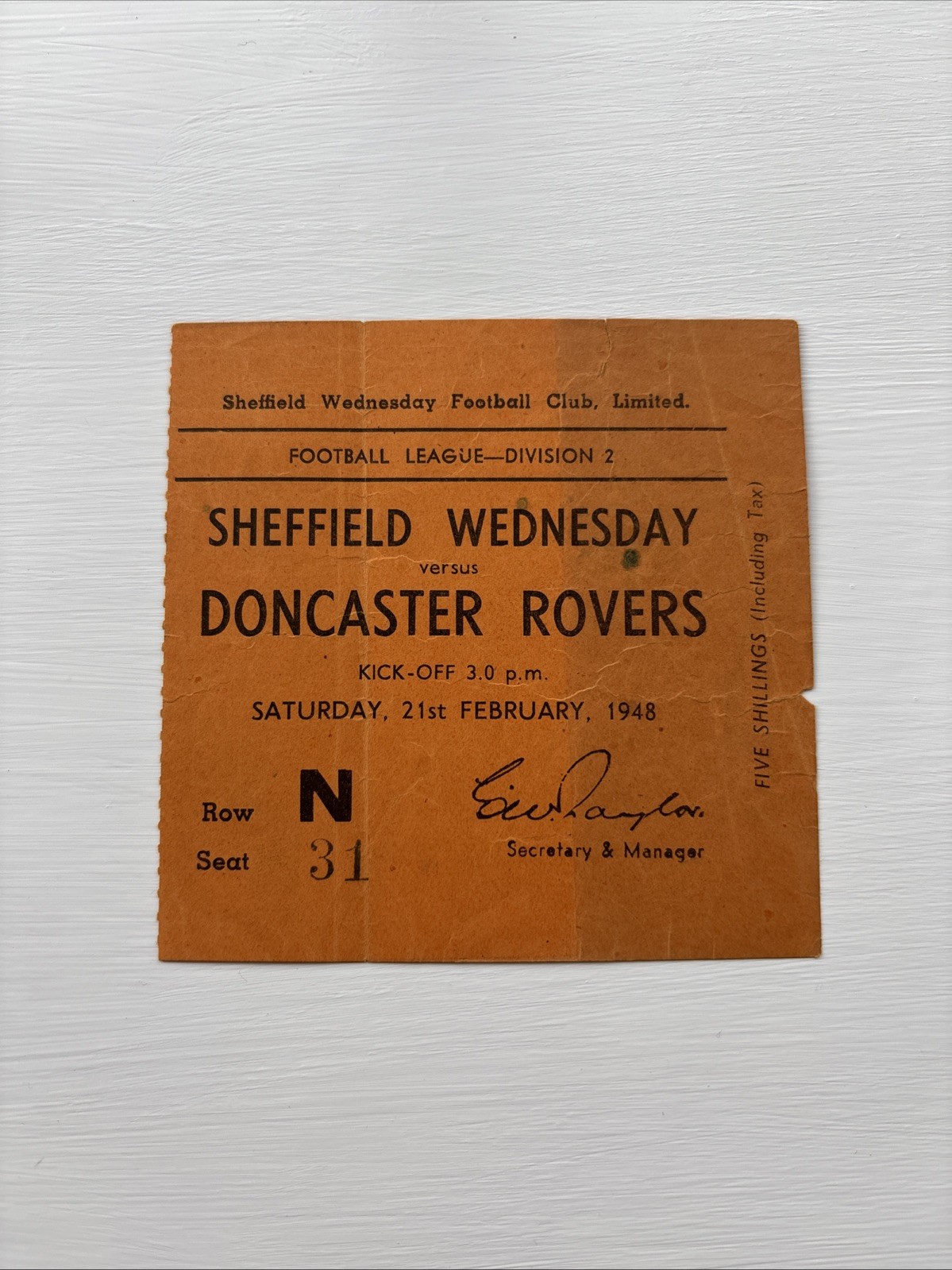 Sheffield Wednesday V Doncaster Rovers Match Ticket 1948 for sale on Ebay