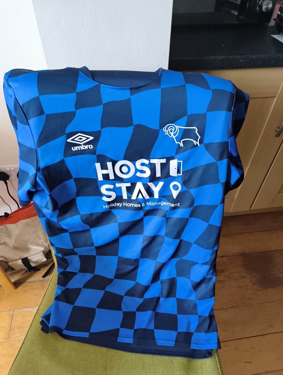 Derby County FC 2023/24 Season Away Shirt Size Large Umbro Blue/black Check for sale on Ebay