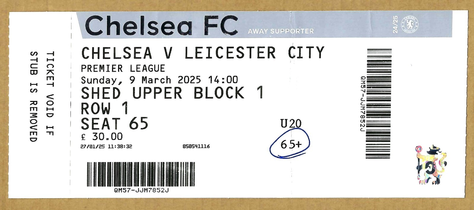 CHELSEA v LEICESTER CITY 09.03.25 PREMIER LEAGUE USED TICKET STUB for sale on Ebay