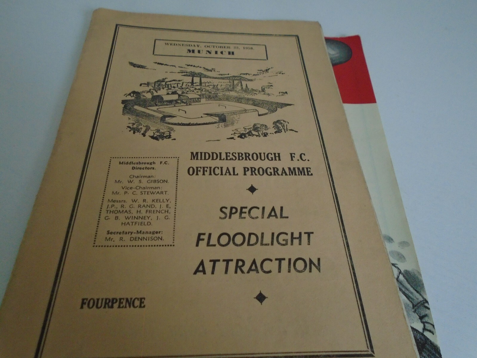 MIDDLESBROUGH V TSV MUNICH 1958 FLOODLIGHT FRIENDLY for sale on Ebay