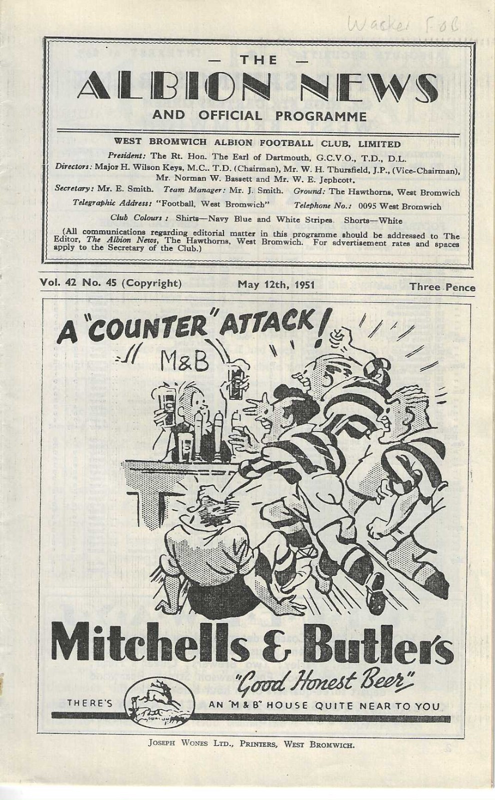 West Bromwich Albion v S C Wacker 1950-51 - Festival of Britain for sale on Ebay