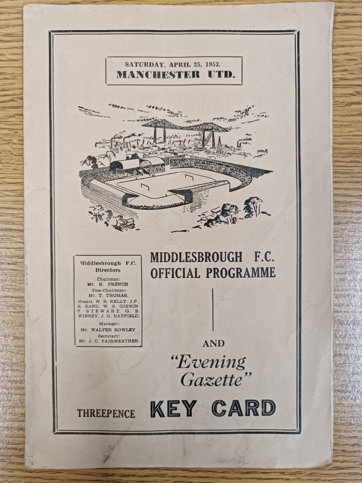 Middlesbrough v Manchester United Match Programme, April 25 1953 - Rare for sale on Ebay