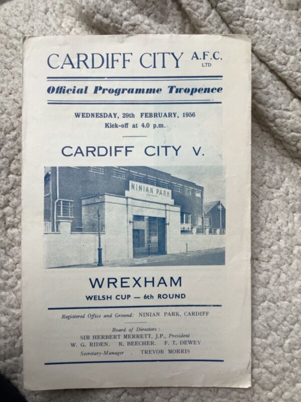 29 February 1956 Cardiff City v Wrexham Welsh Cup 4 page issue for sale on Ebay