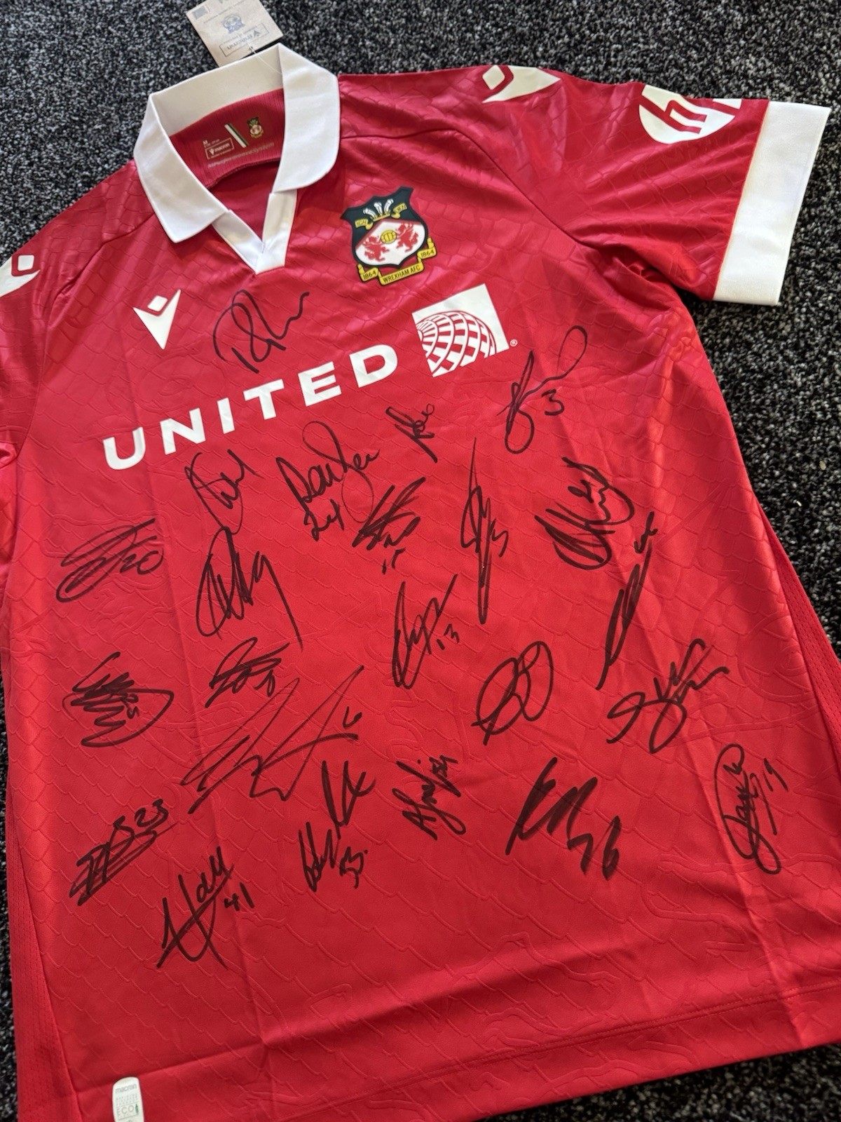 Genuine WREXHAM Squad Signed OFFICIAL Football Shirt Promotion 25 - PHOTO PROOF for sale on Ebay