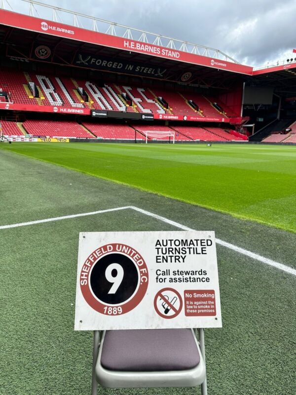 Sheffield United FC original turnstile sign, number 9 for sale on Ebay