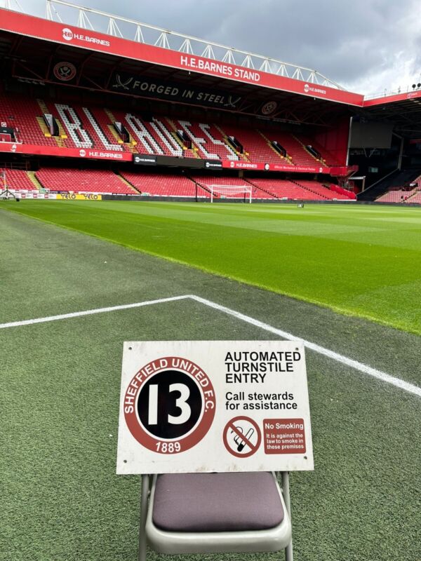 Sheffield United FC original turnstile sign, number 13 for sale on Ebay