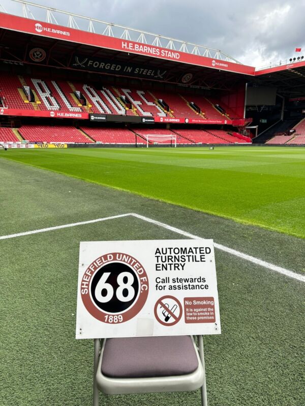 Sheffield United FC original turnstile sign, number 68 for sale on Ebay
