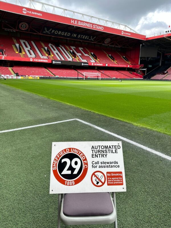 Sheffield United FC original turnstile sign, number 29 for sale on Ebay