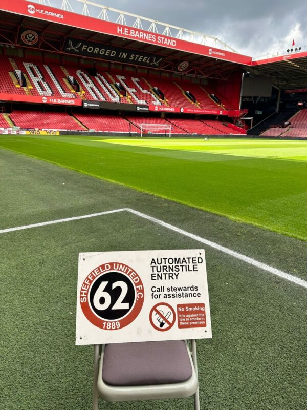 Sheffield United FC original turnstile sign, number 62 for sale on Ebay