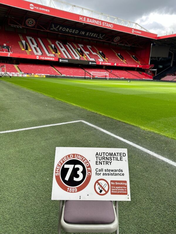 Sheffield United FC original turnstile sign, number 73 for sale on Ebay