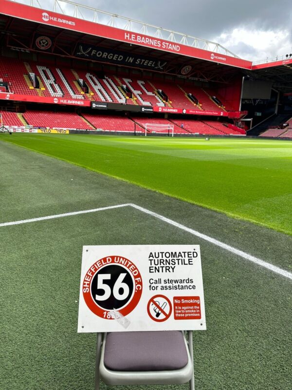 Sheffield United FC original turnstile sign, number 56 for sale on Ebay