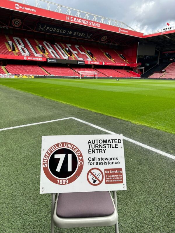 Sheffield United FC original turnstile sign, number 71 for sale on Ebay