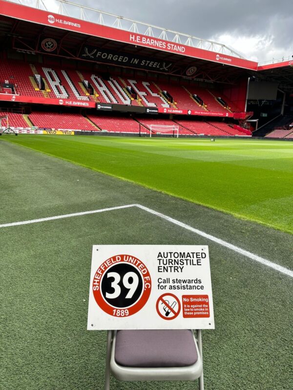 Sheffield United FC original turnstile sign, number 39 for sale on Ebay