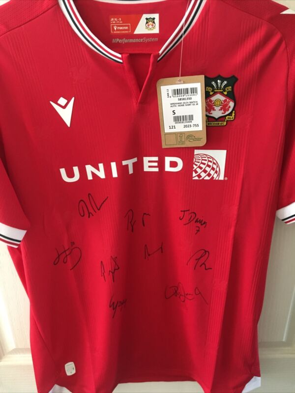 Wrexham Signed 2023/24 BNWT Home Shirt By Ryan Reynolds, Rob, Mullin + 6 More for sale on Ebay