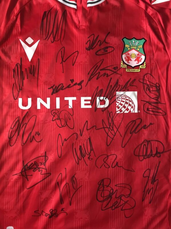 Genuine Signed 23/24 Wrexham Shirt Ft Mullin, Palmer & Owner Ryan Reynolds for sale on Ebay