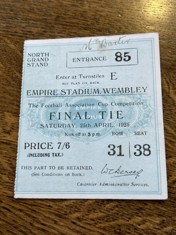 TICKET: 1925 FA  CUP FINAL Cardiff City SHEFFIELD UNITED WINNERS @ Wembley  STUB for sale on Ebay