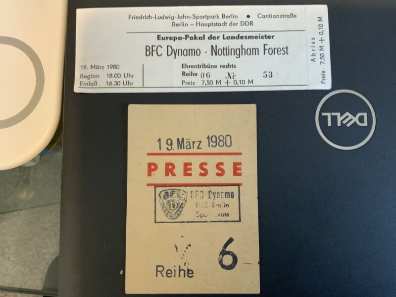 BFC Dynamo Berlin Nottingham Forest 1980 Ticket- Plus Very Rare Press Ticket for sale on Ebay