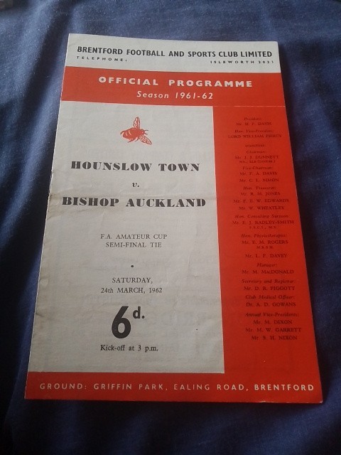 Hounslow Vs Bishop Auckland Fa Amateur Cup Semi Final 24/3/62 @ Brentford for sale on Ebay