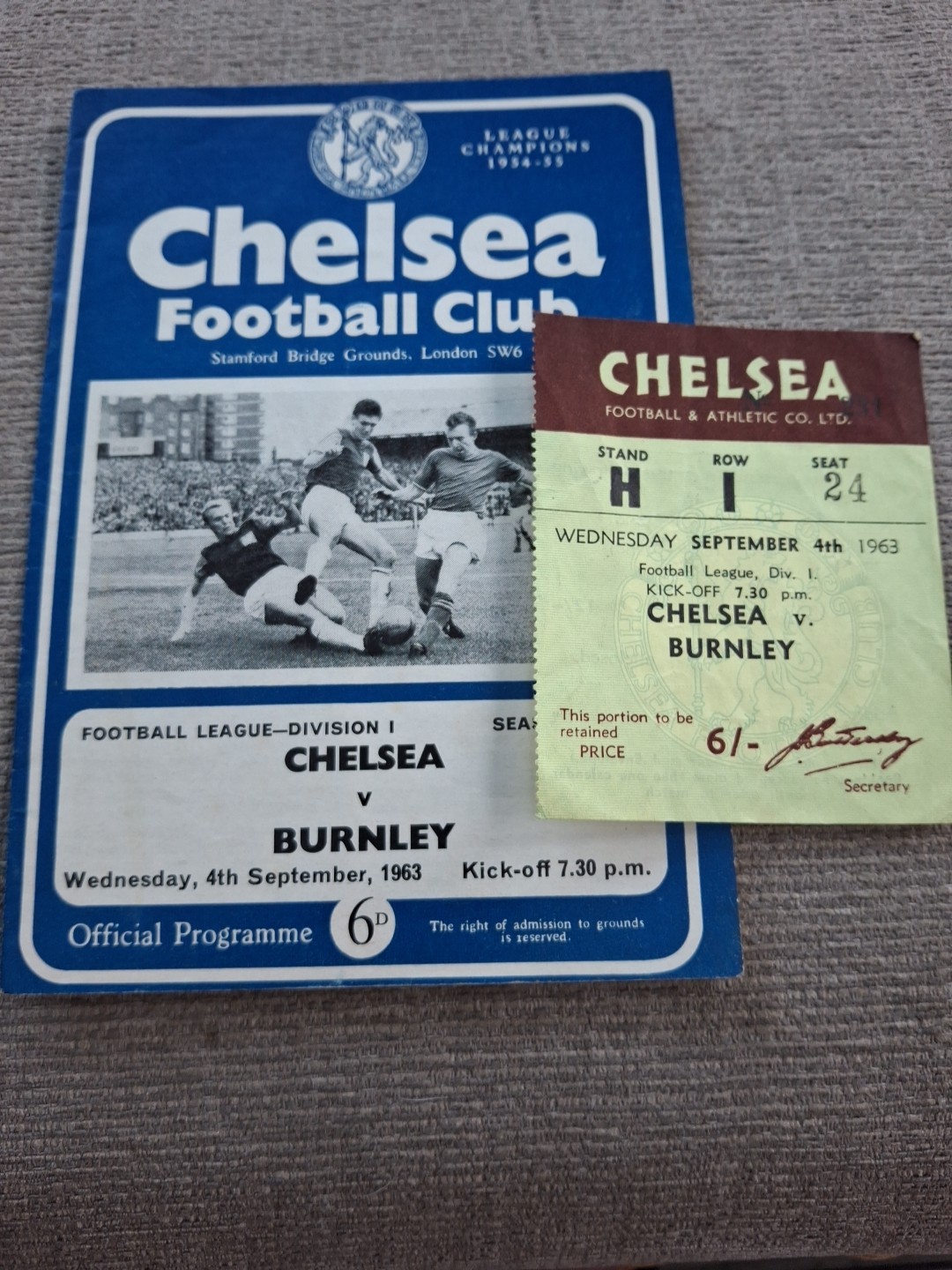 Chelsea v Burnley programme and TICKET.   4/9/1963 for sale on Ebay