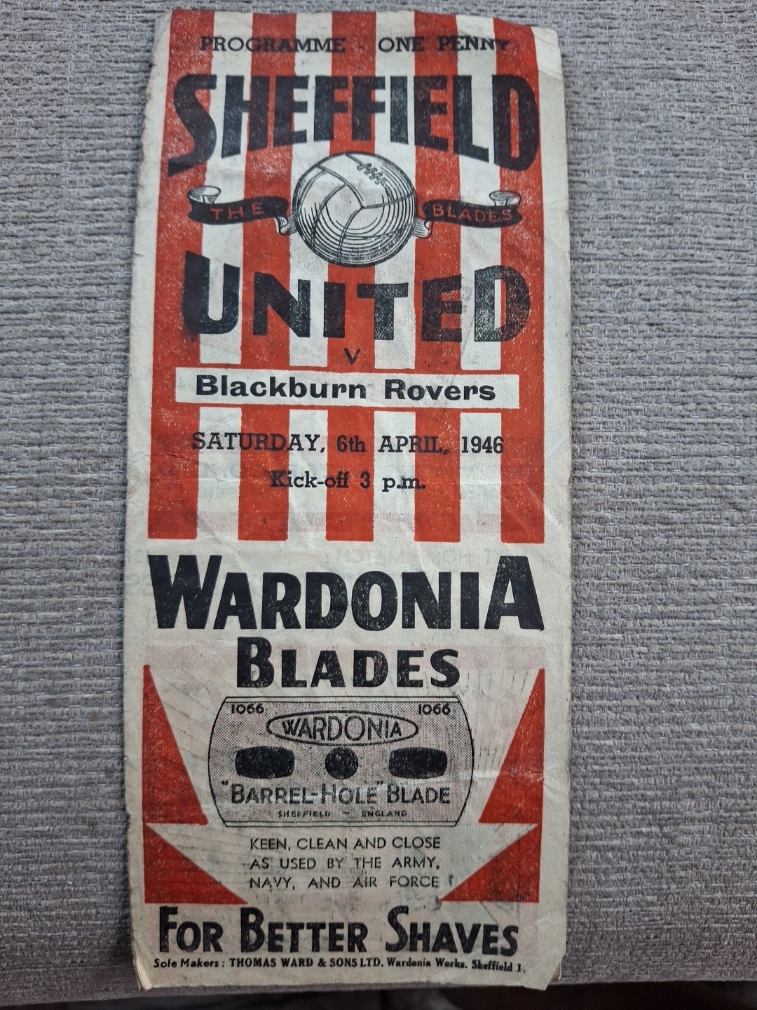 Sheffield United v Blackburn Rovers programme.  6/4/1946 for sale on Ebay