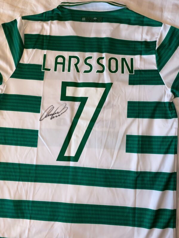 Henrik Larsson Hand Signed Retro Celtic Home Shirt #7 Football Legend for sale on Ebay