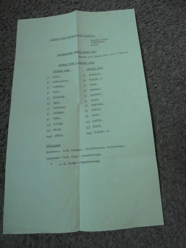 Official Grimsby Town v Lincoln City Lincolnshire Senior County Cup 1971 for sale on Ebay