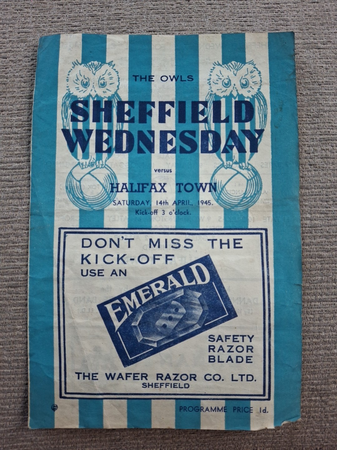 Sheffield Wednesday v Halifax Town programme.  14/4/1945 for sale on Ebay