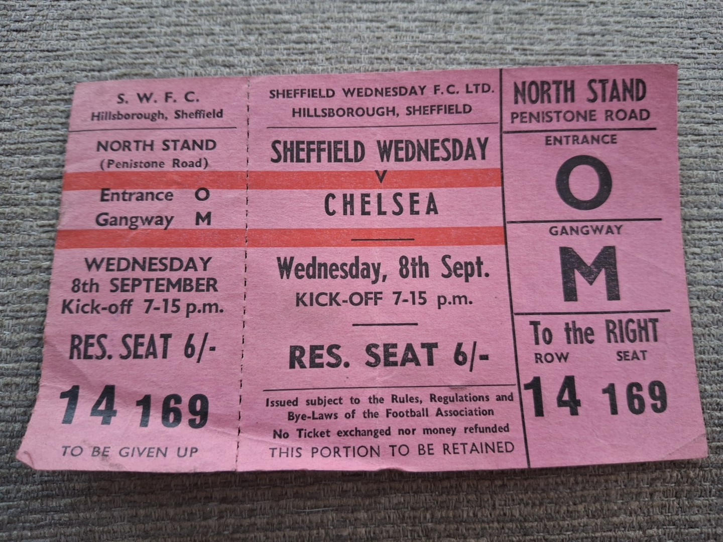 Sheffield Wednesday v Chelsea POSTPONED UNUSED TICKET.  8/9/1965 for sale on Ebay