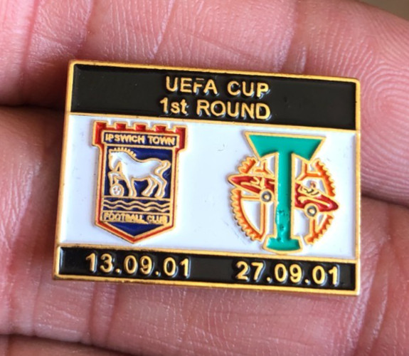 RARE IPSWICH TOWN v TORPEDO MOSCOW UEFA CUP 1st ROUND 2001 ENAMEL PIN BADGE for sale on Ebay