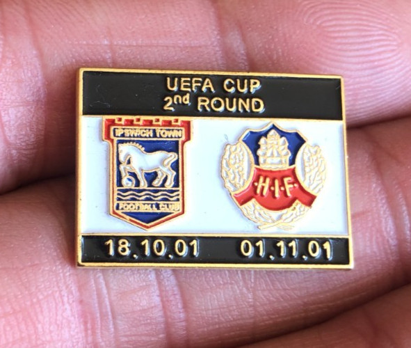 RARE IPSWICH TOWN v HELSINGBORG UEFA CUP 2nd ROUND 2001 ENAMEL PIN BADGE for sale on Ebay
