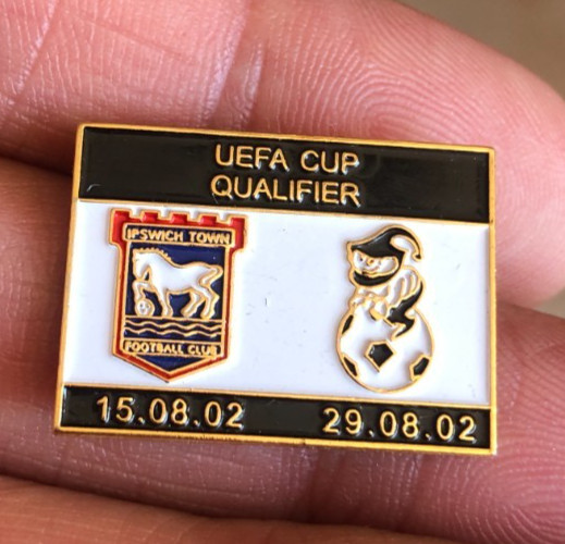 RARE IPSWICH TOWN v AVENIR BEGGEN UEFA CUP QUALIFIER 2002 ENAMEL PIN BADGE for sale on Ebay