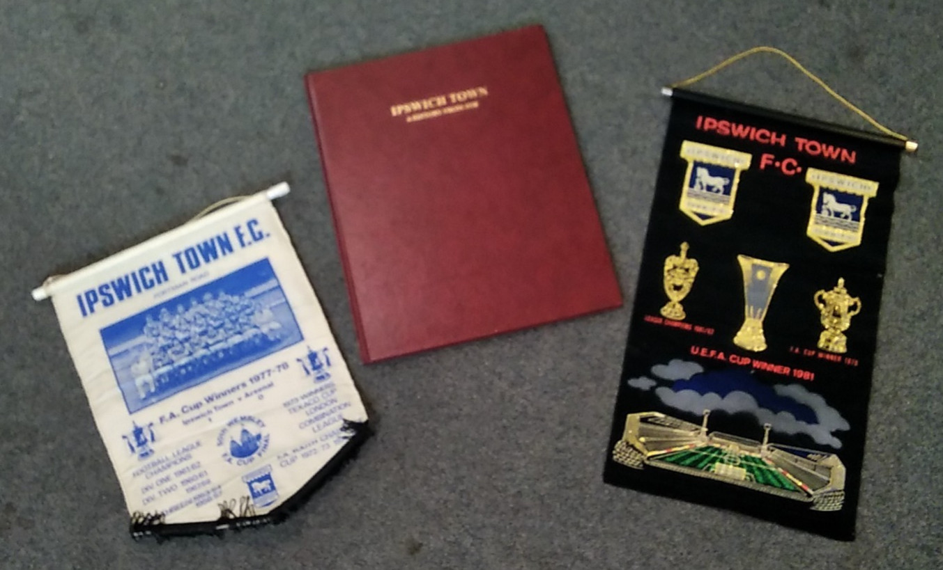 Bundle Ipswich Town Football Club Memorabilia Book & UEFA & FA Cup Pennants for sale on Ebay