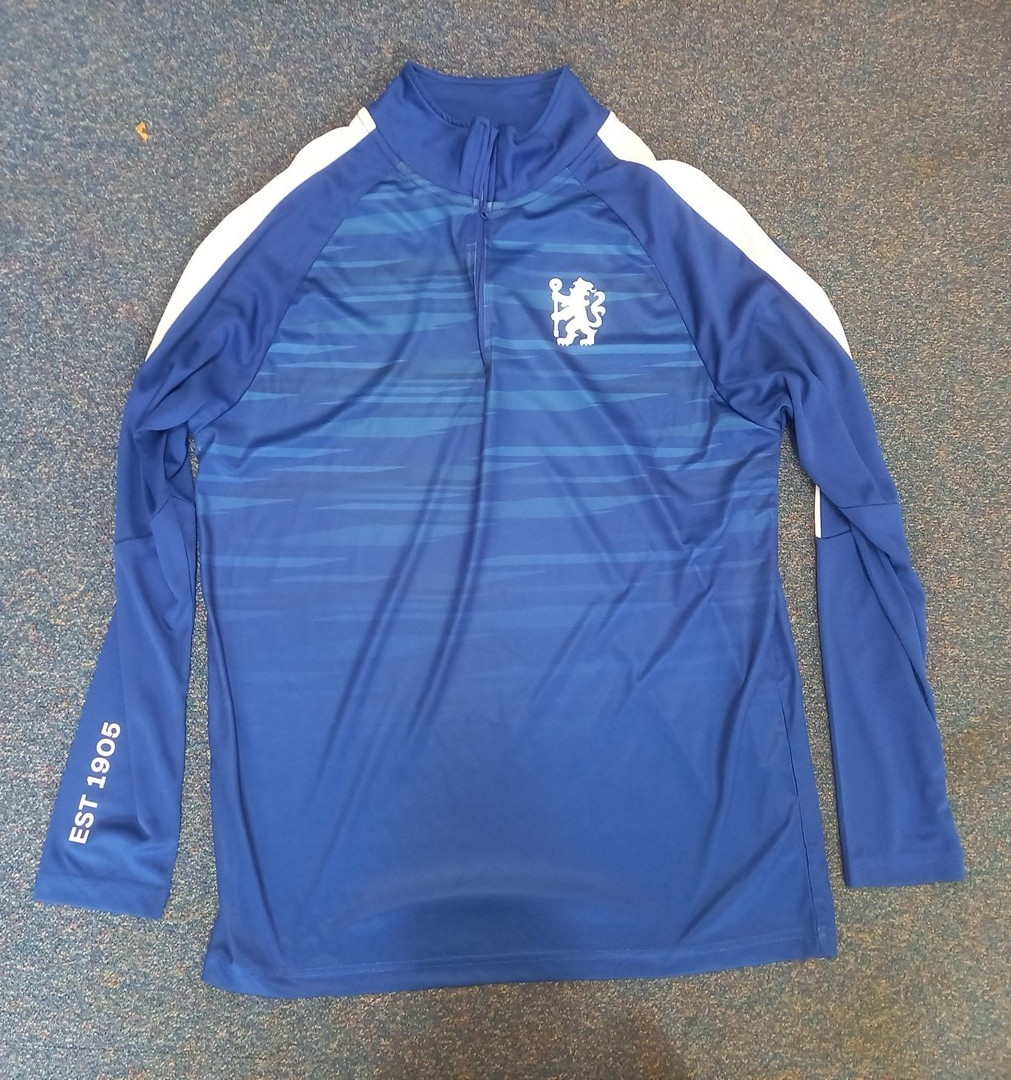 RARE RETRO Chelsea FC Training Top Mens Large 1/4 Zip T Shirt Team 1970 Crest L for sale on Ebay
