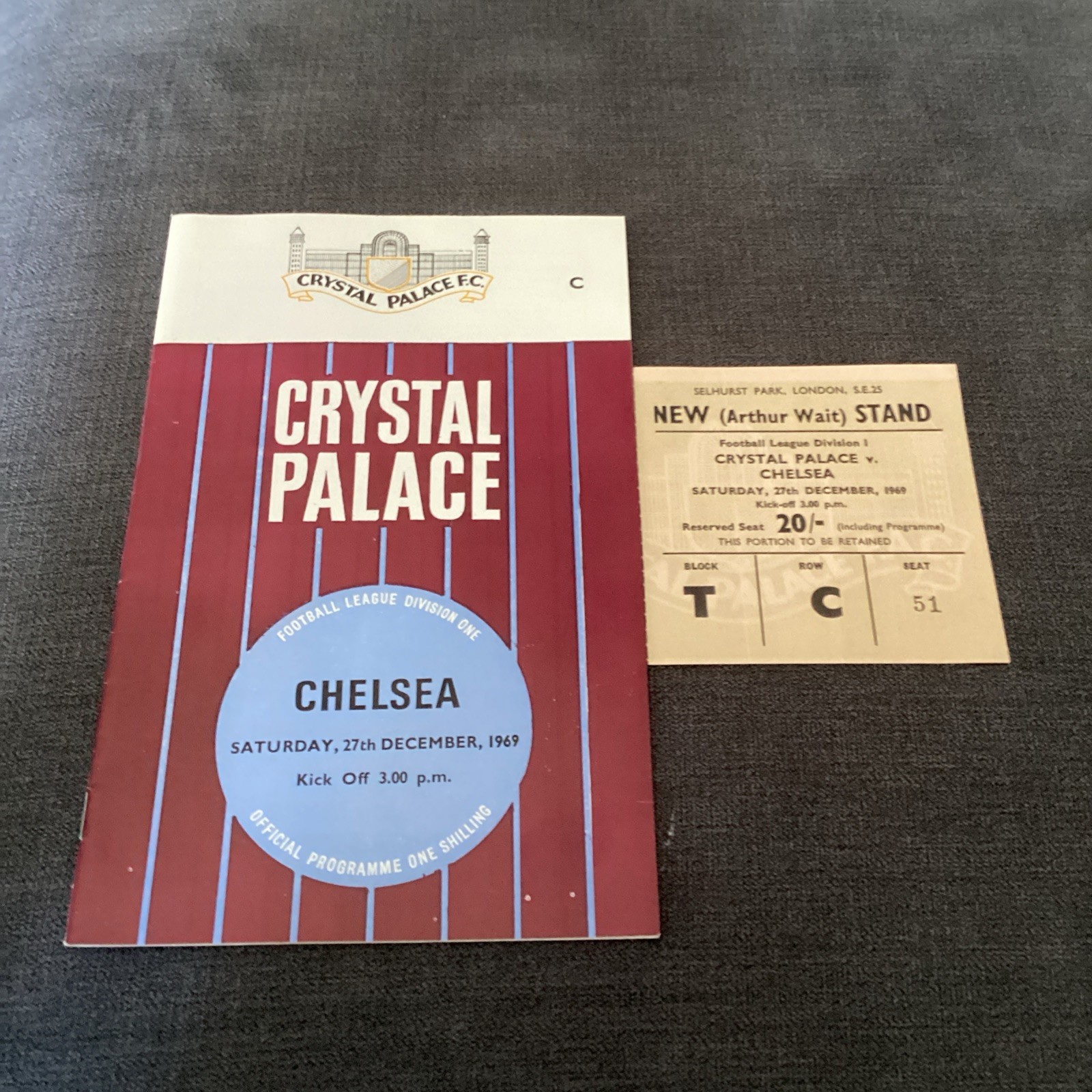 1969/70 Crystal Palace v Chelsea. Plus match ticket for sale on Ebay