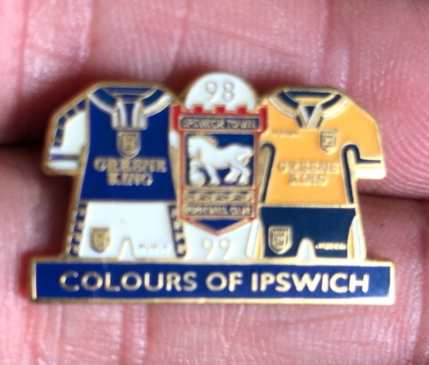 RARE IPSWICH TOWN COLOURS OF IPSWICH 1998-1999 KITS ENAMEL PIN BADGE for sale on Ebay