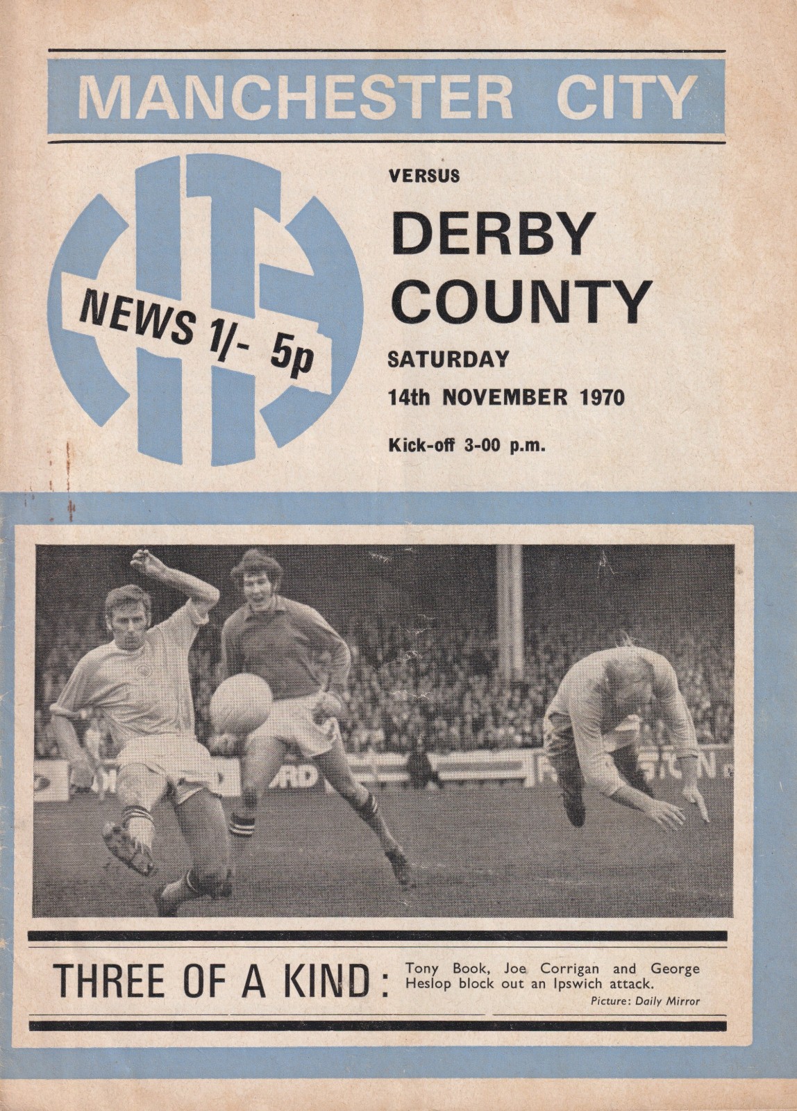 Manchester City v Derby County Division 1 Football Programme 14th November 1970 for sale on Ebay