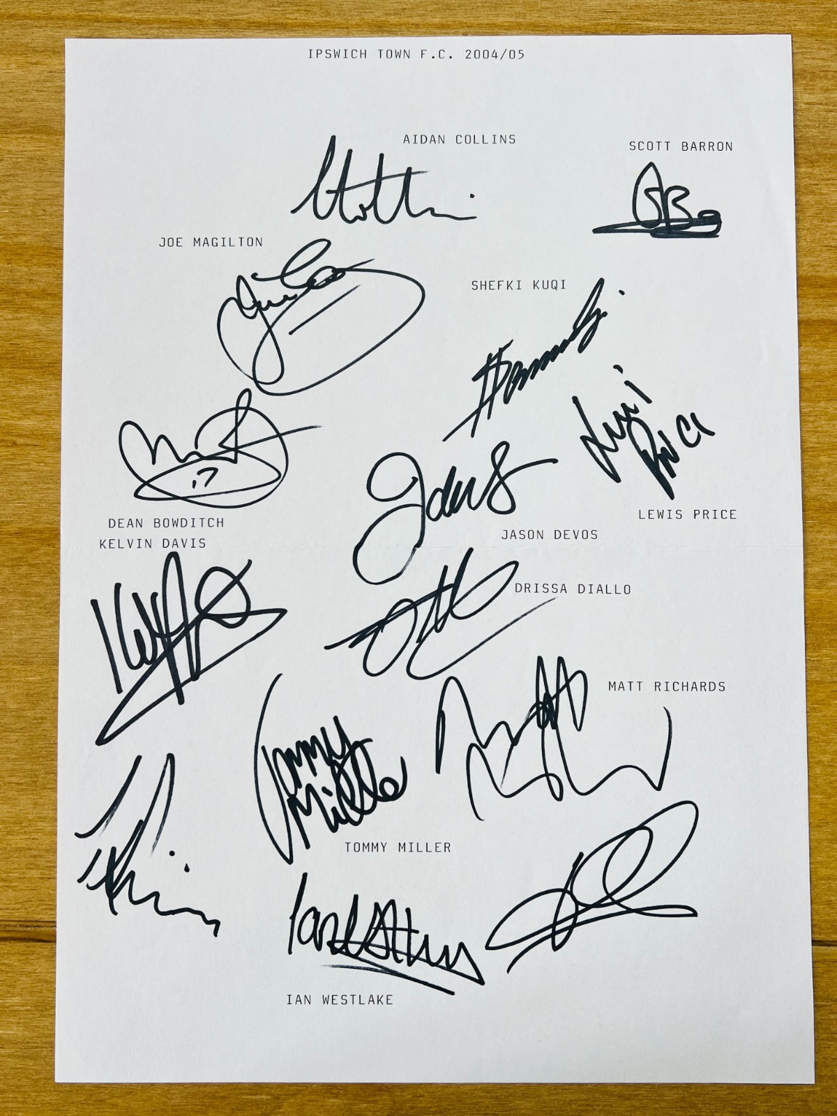 Hand Signed A4 Team Sheet - Ipswich Town FC 2004/05 season - 14 signatures for sale on Ebay