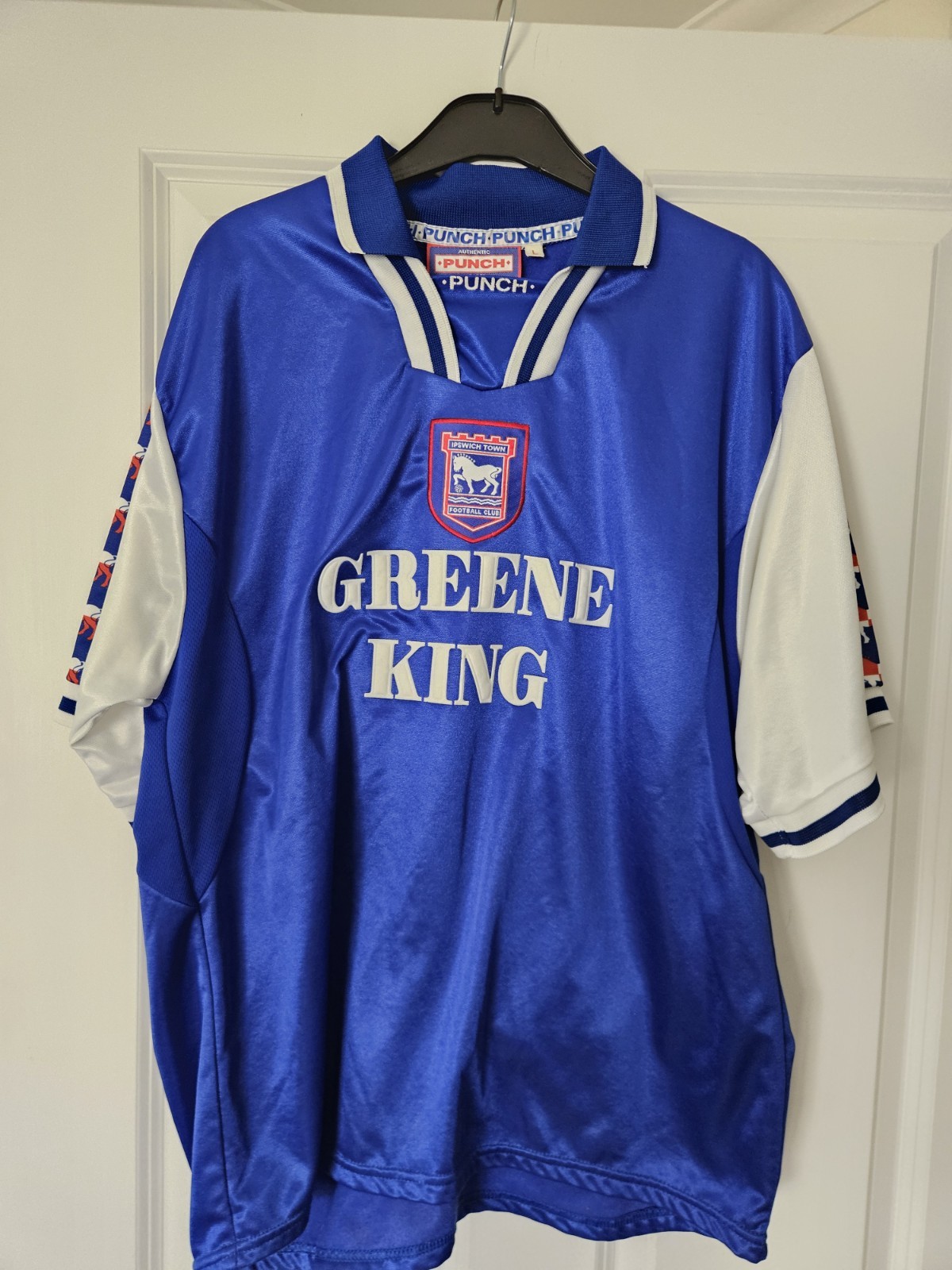 IPSWICH TOWN FC PUNCH 1997 ORIGINAL GREENE KING HOME SHIRT ADULT SIZE LARGE for sale on Ebay