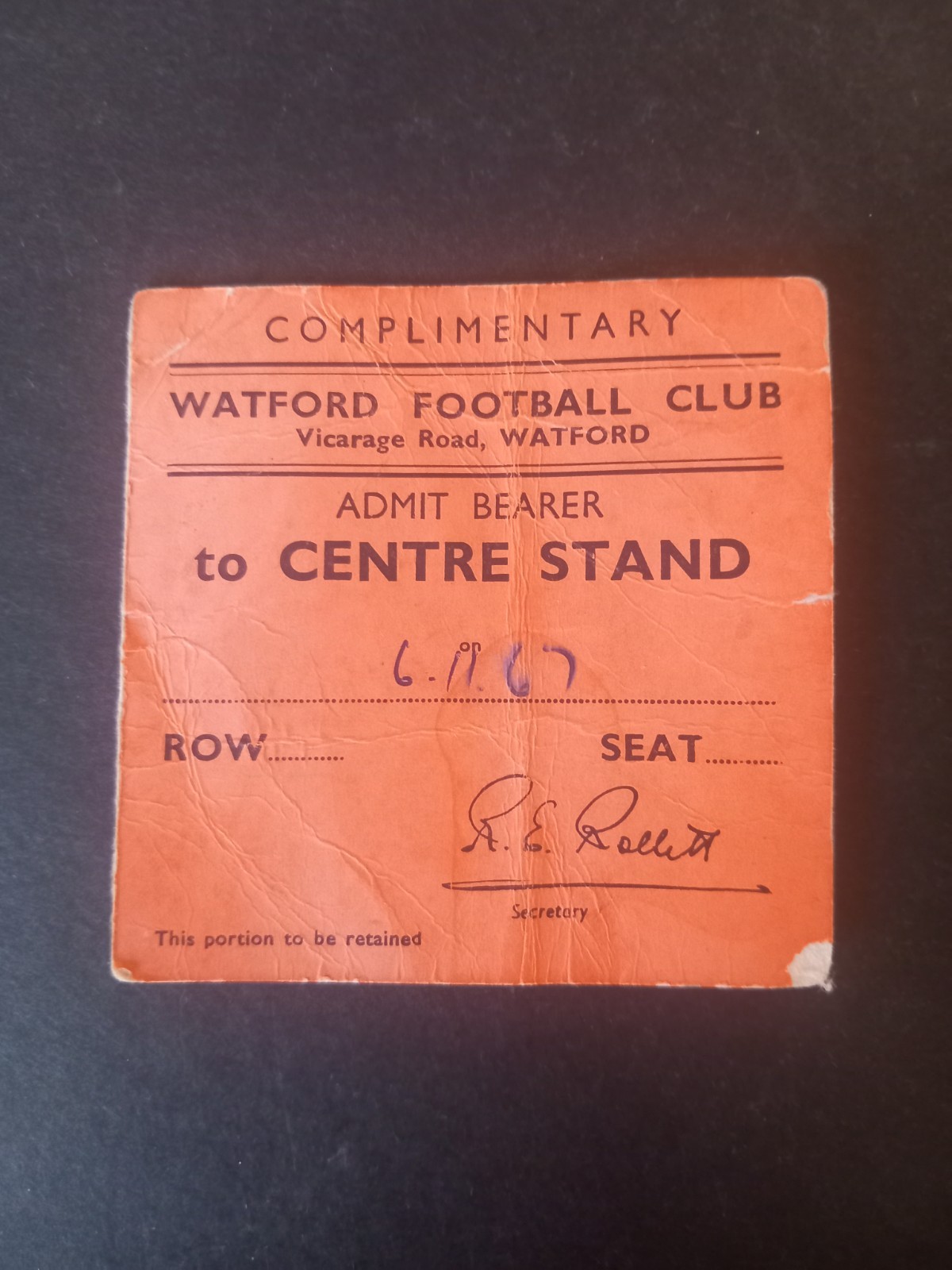 Ticket: 1967/8 Watford match ticket. dated 6.11.67 vgc for sale on Ebay