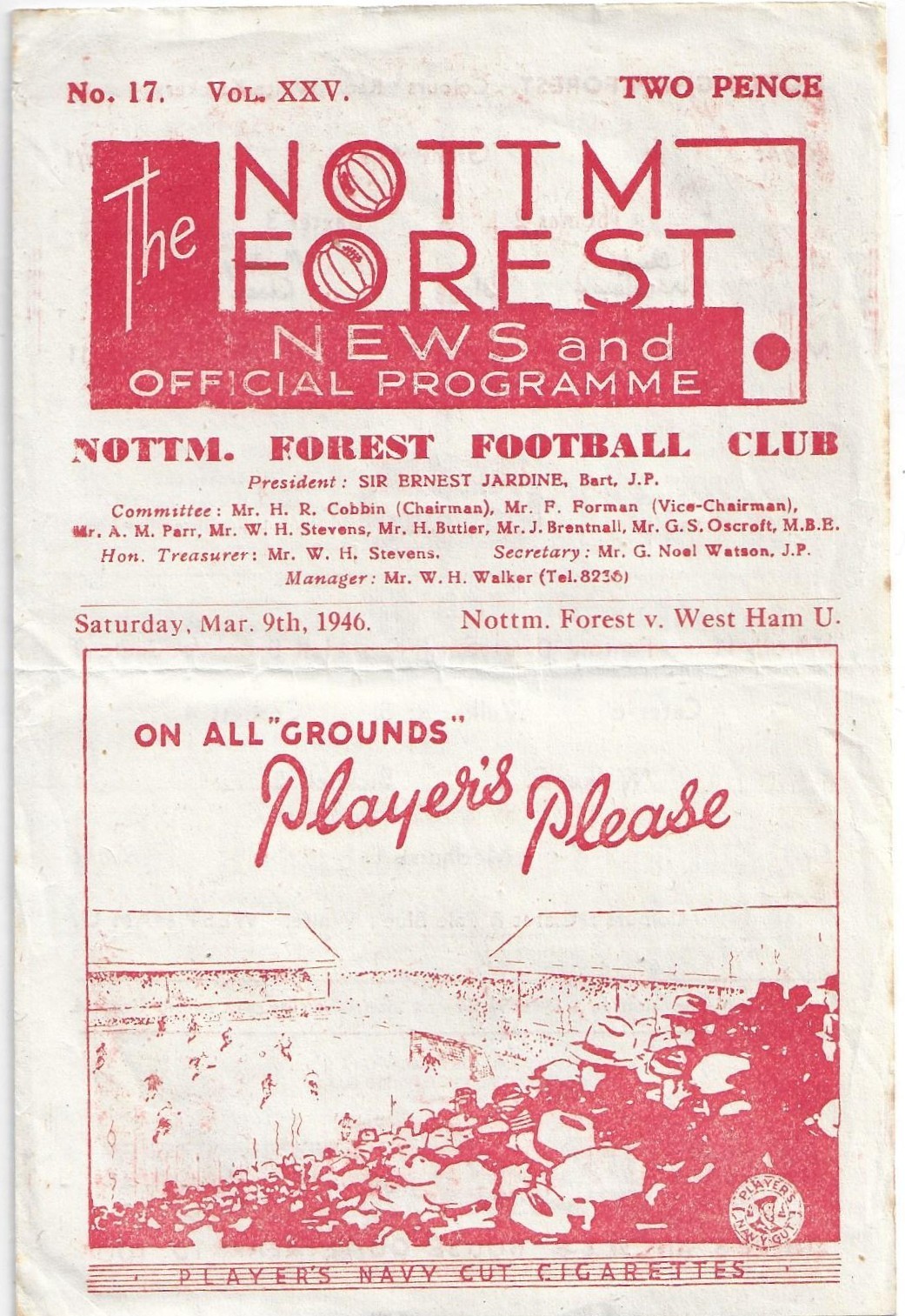 Nottingham Forest v West Ham United 1945/46 Football League (South) for sale on Ebay