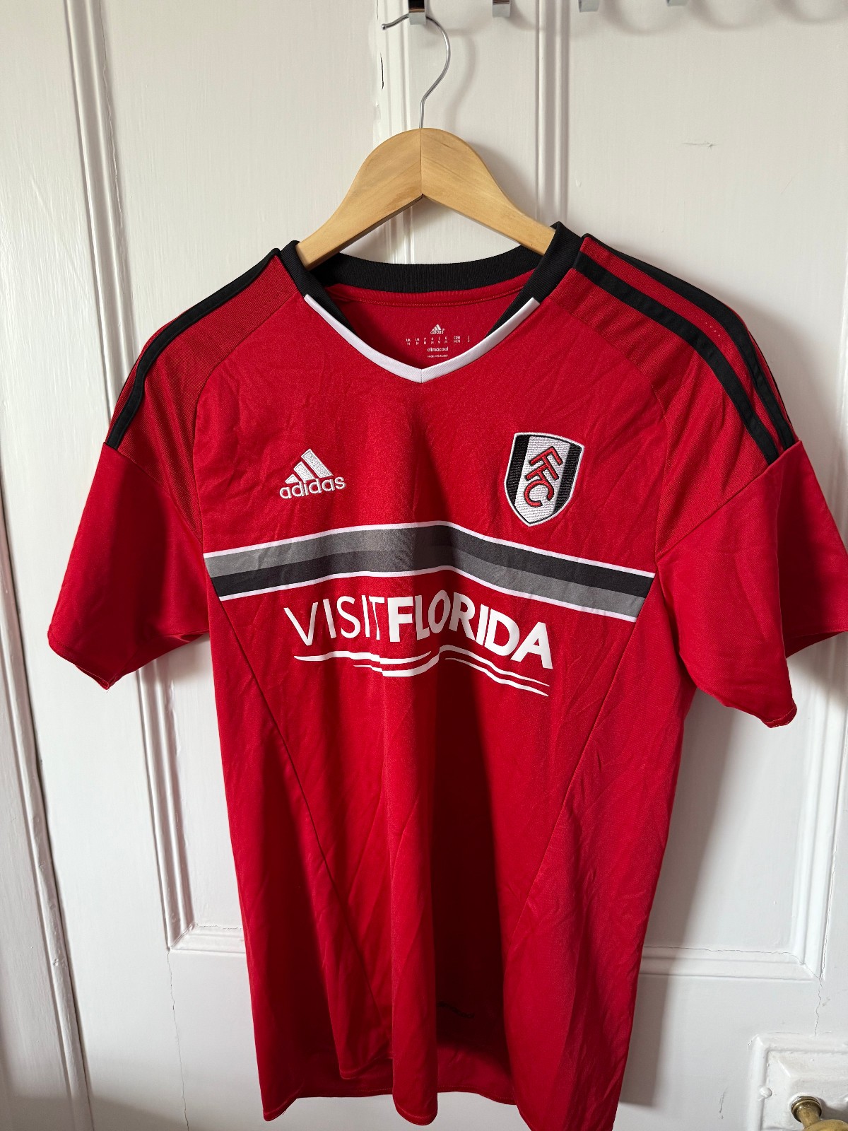 Fulham FC Adidas 2015/2016 Red Visit Florida Medium #15 Mens Football Shirt for sale on Ebay