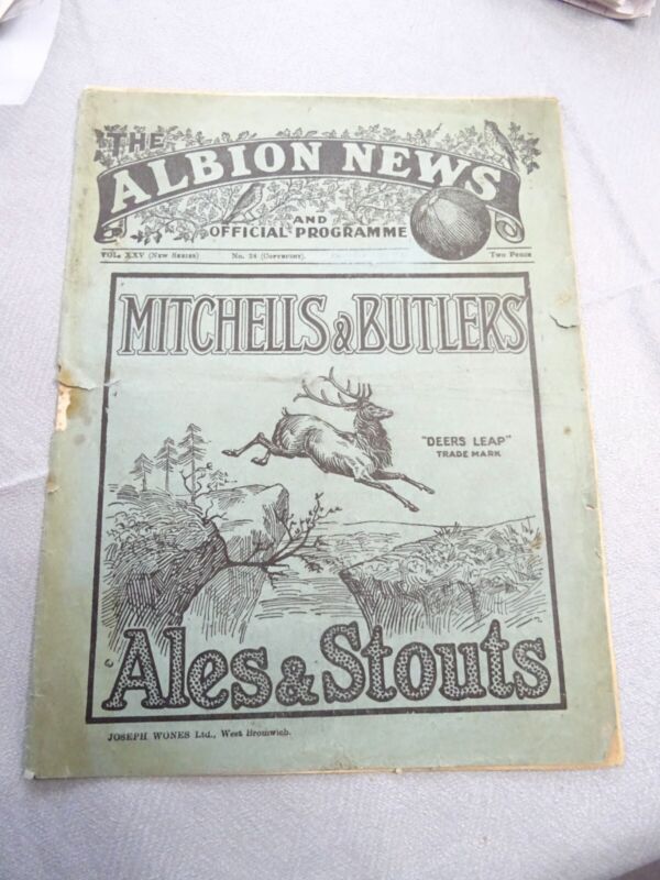 West Bromwich Albion WBA v Wolves Division 1 February 17th 1934 for sale on Ebay