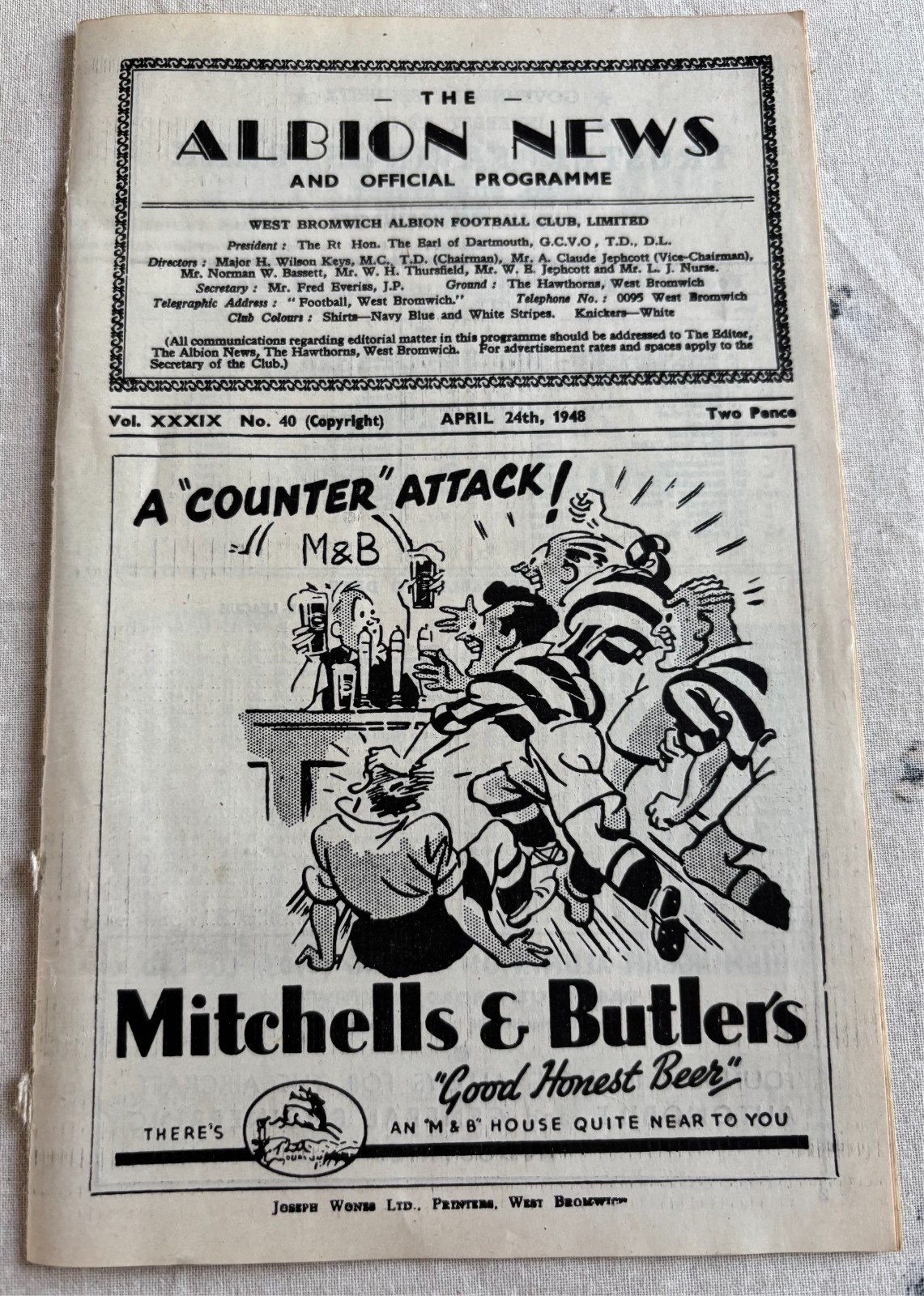 West Bromwich Albion reserves v Chesterfield reserves 1947/48 for sale on Ebay