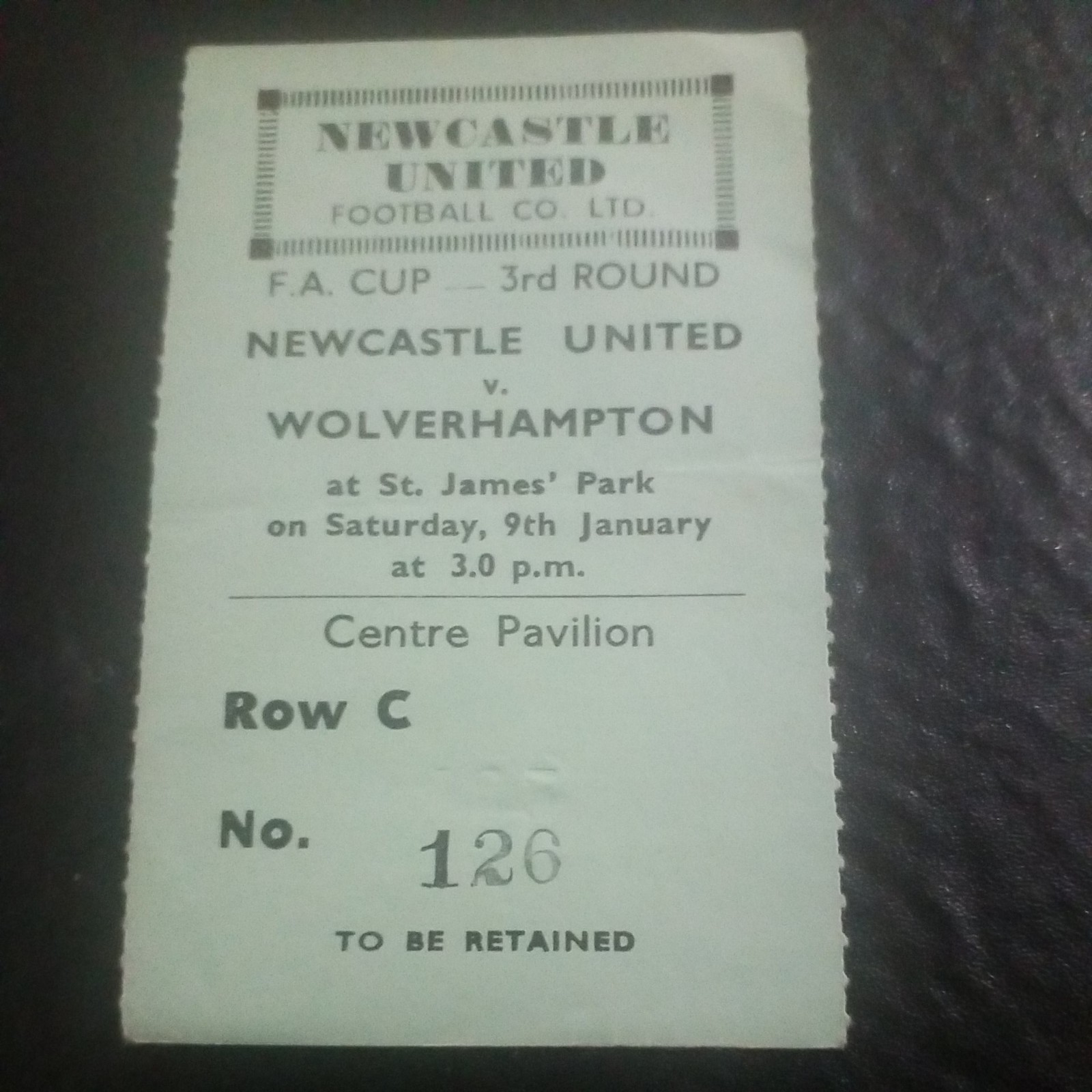 NEWCASTLE UNITED V  WOLVERHAMPTON WANDERERS WOLVES FAC 3RD ROUND 1959 60 TICKET  for sale on Ebay