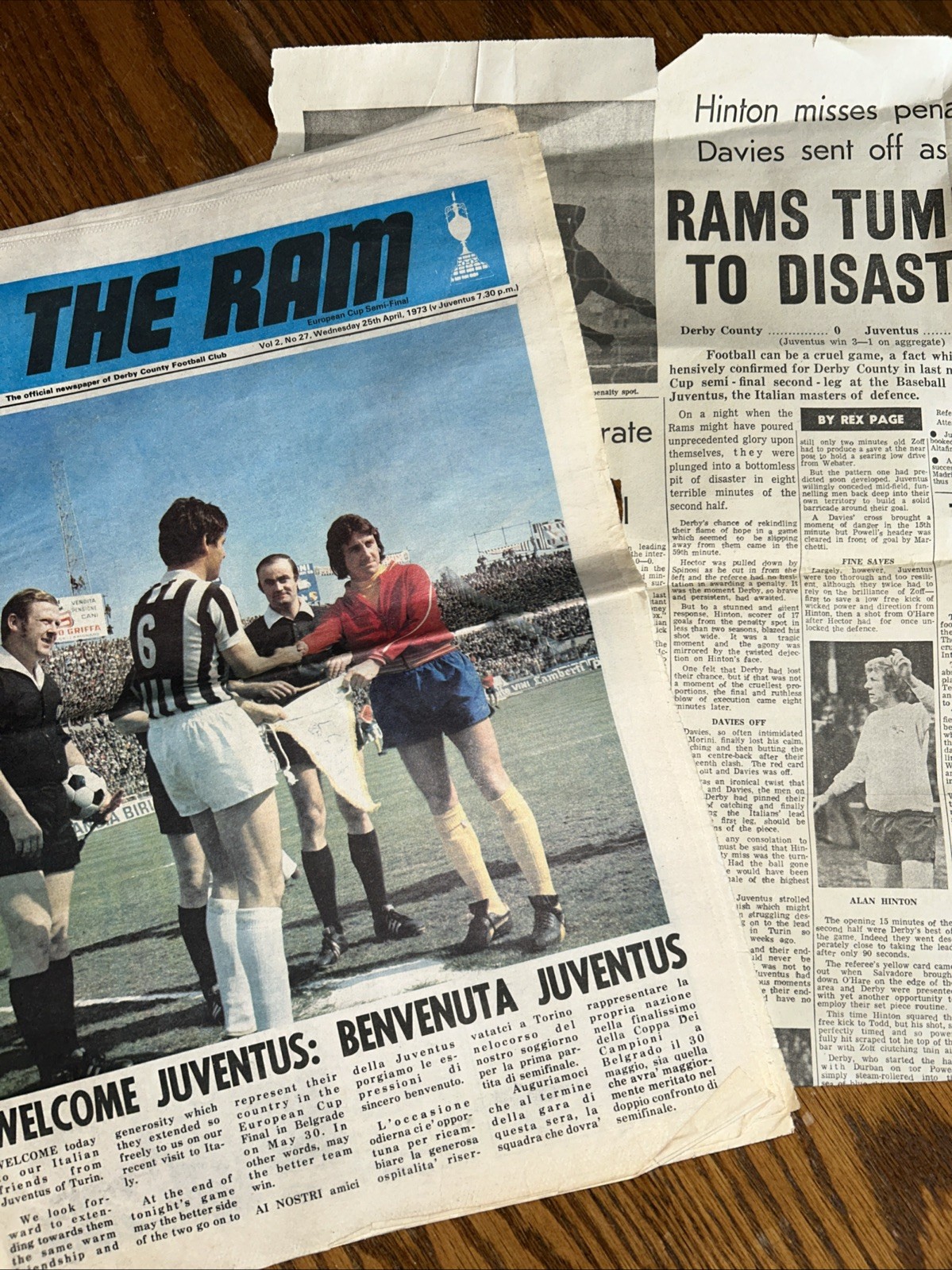 Derby County V Juventus European Cup Semi Final 1972/73 + Newspaper Report for sale on Ebay