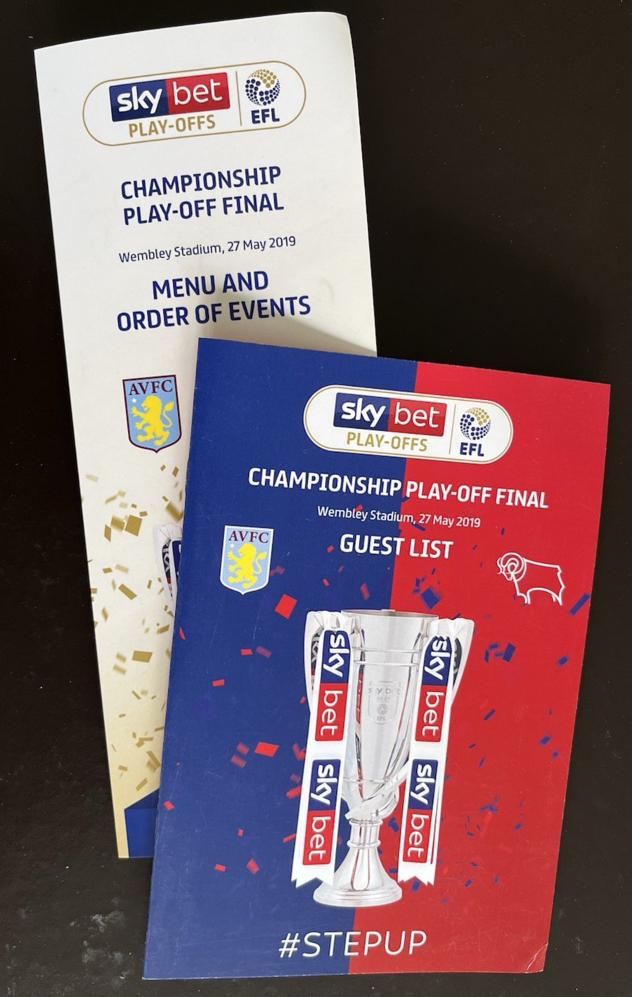 Aston Villa v  Derby County Championship Playoff FINAL 2019 Guest List / Menu for sale on Ebay
