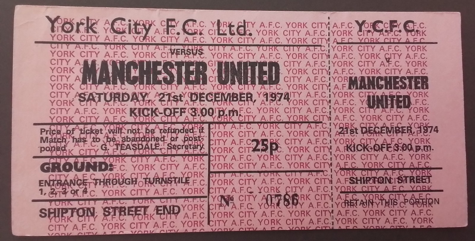 York City v Manchester United Division 2  1974/5  Unused Ticket  for sale on Ebay