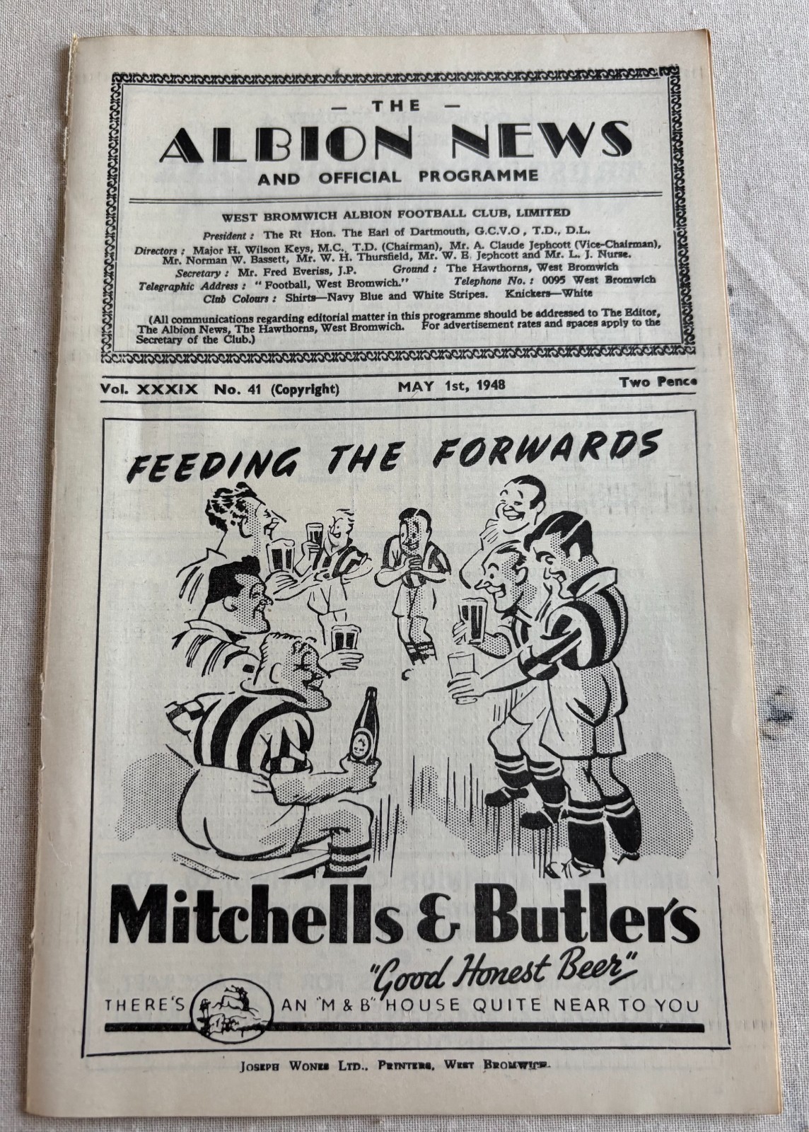 West Bromwich Albion v Sheffield Wednesday 1947/48 for sale on Ebay