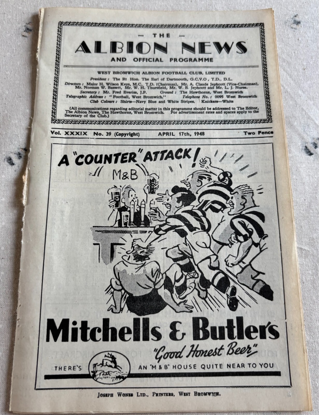 West Bromwich Albion v Bradford Park Avenue 1947/48 for sale on Ebay